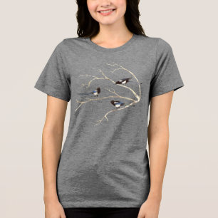 Camiseta Triblenda Arte de acuarela Urraca Pájaro Campo