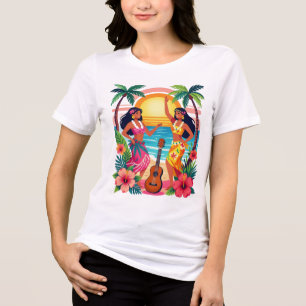 Camiseta Triblenda Arte de Baile Tropical Hula Puesta de Sol Hawaiana