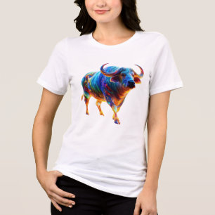 Camiseta Triblenda Arte de Búfalo Arcoíris Neon