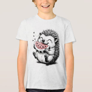 Camiseta Triblenda Arte de Erizo Adorable Comiendo Sandía