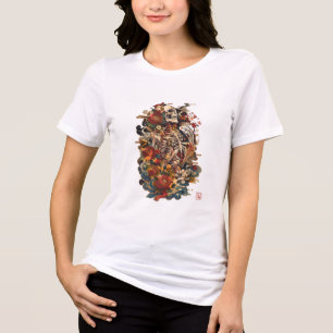 Camiseta Triblenda Arte de esqueleto japonés Cráneo floral gótico