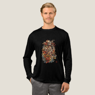 Camiseta Triblenda Arte de esqueleto japonés   Cráneo floral gótico