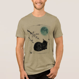 Camiseta Triblenda Arte de flor de cerezo de luna azul gato negro Sum