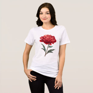 Camiseta Triblenda Arte de Flor de Peonía Carmesí