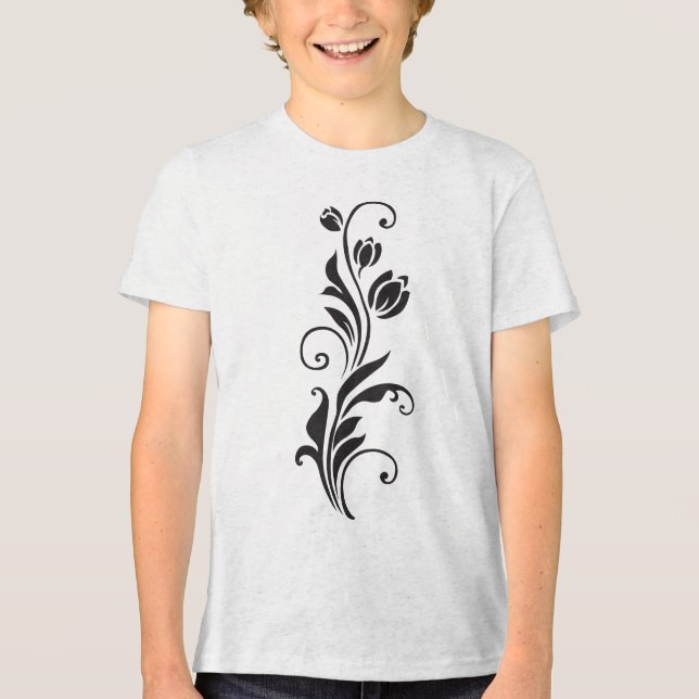 Camiseta Triblenda Arte de Flor Floral Ornamental Elegante (Anverso)