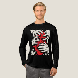 Camiseta Triblenda Arte de Horror de Demonio Rojo con Manos Cubriendo