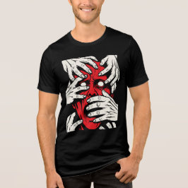 Camiseta Triblenda Arte de Horror de Demonio Rojo con Manos Cubriendo