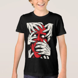 Camiseta Triblenda Arte de Horror de Demonio Rojo con Manos Cubriendo