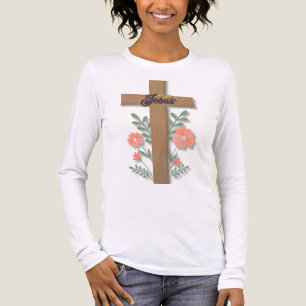 Camiseta Triblenda Arte de la palabra de Jesús Cruz con flores de cor