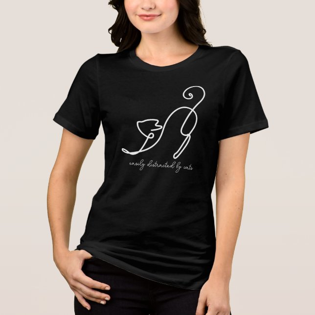 Camiseta Triblenda Arte de línea de gato lúdico | Cat Lover (Anverso)