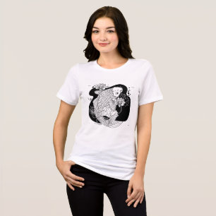 Camiseta Triblenda Arte de línea Zen de Koi y Loto