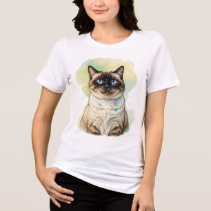 Camiseta Triblenda Arte de mascota de gato siamés lindo ojos azules a