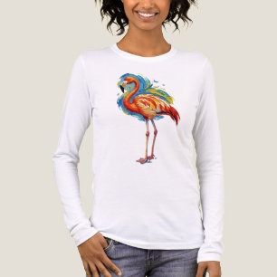 Camiseta Triblenda Arte de pájaro con pincelada abstracta de flamenco
