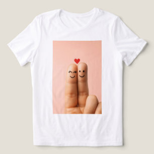 Camiseta Triblenda Arte de Pareja de Dedos Adorables, Caras de Dedos 
