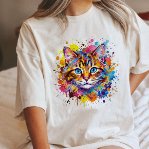 Camiseta Triblenda Arte de salpicaduras de pintura de gato con acuare
