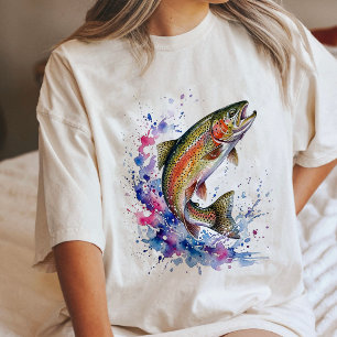 Camiseta Triblenda Arte de salpicaduras de trucha arcoíris saltando a