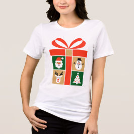 Camiseta Triblenda Arte de Santa, Reno, Muñeco de Nieve y Árbol