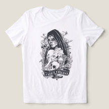 Arte de tatuaje de mujer calavera azucarada gótica