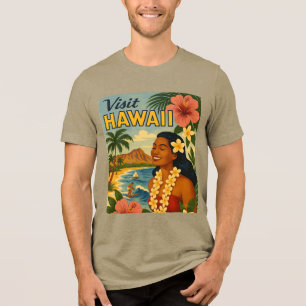 Camiseta Triblenda Arte de Turismo de Hawái de Mitad de Siglo