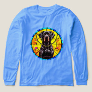 Camiseta Triblenda Arte de vidrio emplomado con un perro negro