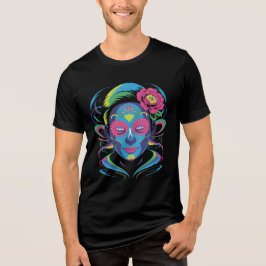 Camiseta Triblenda Arte Facial Colorido de Dia de los Muertos con Flo
