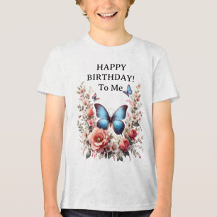Camiseta Triblenda Arte Floral de Mariposa Azul Personalizable-96279
