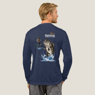 Camiseta Triblenda Arte Gráfico de Pesca de Lubina Vintage Manga Larg