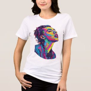 Camiseta Triblenda Arte gráfico vibrante de cantante pop neon - Músic