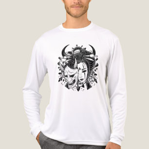 Camiseta Triblenda Arte lineal de máscara de demonio Geisha japonesa 