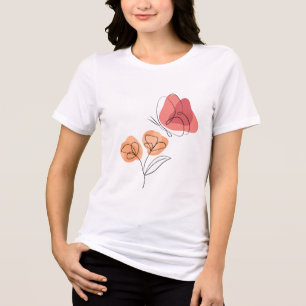 Camiseta Triblenda Arte lineal minimalista de mariposa y flores