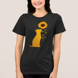 Camiseta Triblenda Arte Minimalista del girasol que huele al gato