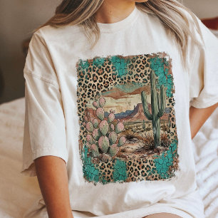 Camiseta Triblenda Arte Occidental de Impresión de Leopardo de Cactus