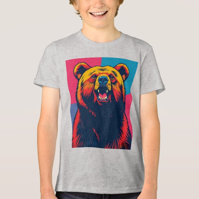 Camiseta Triblenda Arte pop de oso pardo (Anverso)