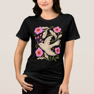 Camiseta Triblenda Arte popular de aves y flores vintage