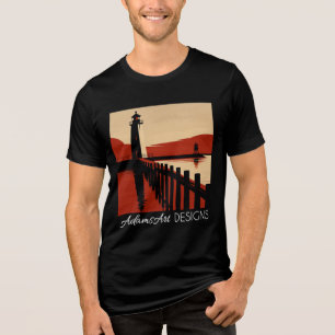 Camiseta Triblenda Arte Retro Silueta de Faro Costero Vintage