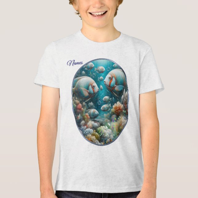Camiseta Triblenda Arte subacuático de peces y corales en pinturas ac (Anverso)