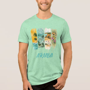 Camiseta Triblenda aruba con flores pastel en pincelada