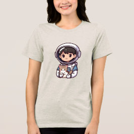 Camiseta Triblenda Astronaut Boy N' Cat Cute Cartoon Dreamer Womens