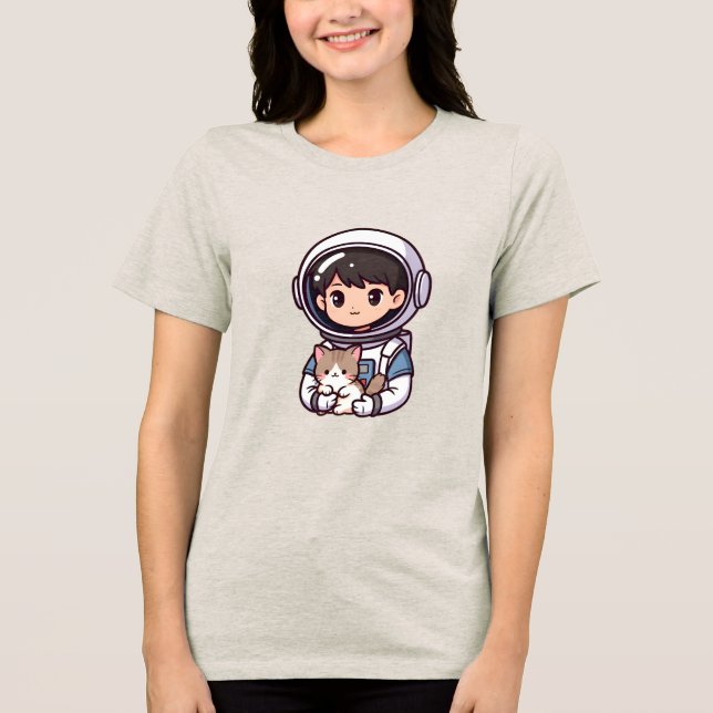 Camiseta Triblenda Astronaut Boy N' Cat Cute Cartoon Dreamer Womens (Anverso)