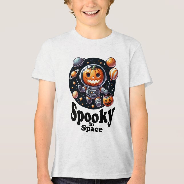 Camiseta Triblenda Astronauta de calabaza - Diseño de Halloween espac (Anverso)