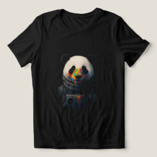 Camiseta Triblenda Astronauta Panda con Salpicaduras de Pintura Neon 