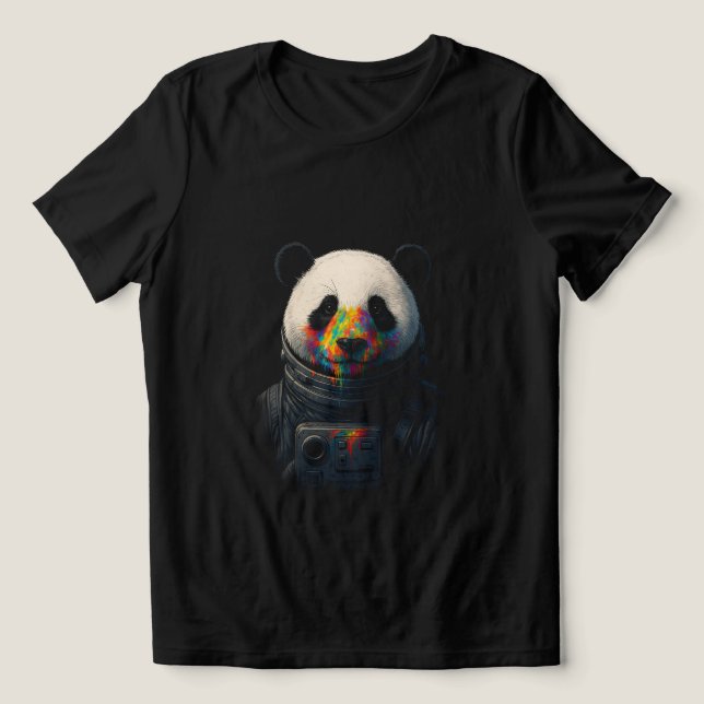 Camiseta Triblenda Astronauta Panda con Salpicaduras de Pintura Neon  (Diseño delantero )