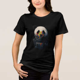 Camiseta Triblenda Astronauta Panda con Salpicaduras de Pintura Neon
