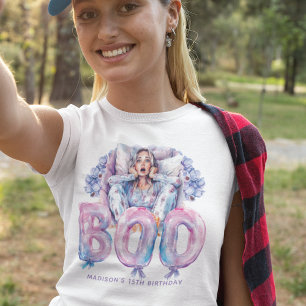 Camiseta Triblenda Asustado adolescente morado rosado Halloween Sleep