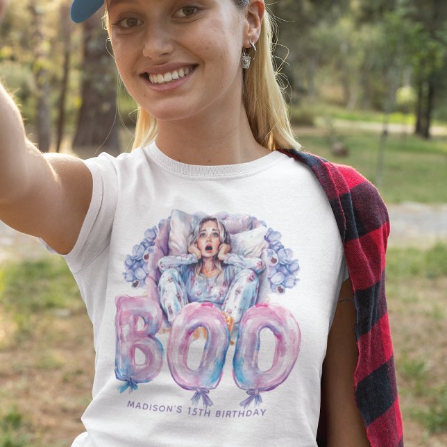 Camiseta Triblenda Asustado adolescente morado rosado Halloween Sleep (Subido por el creador)