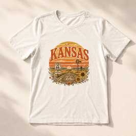 Camiseta Triblenda Atardecer de pradera en la ruta 66 de Kansas vinta