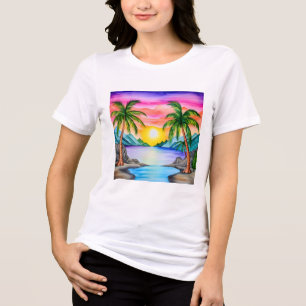 Camiseta Triblenda Atardecer en la playa tropical de la isla