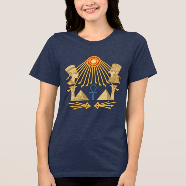 Camiseta Triblenda Aten Sun Disc – Ankh, Horus & Nefertiti (Anverso)