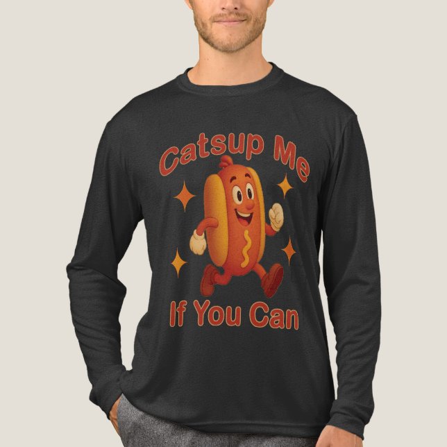 Camiseta Triblenda Atrápenme Si Puedes Comer Perro Caliente - Ketchup (Anverso)