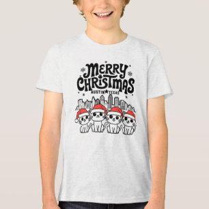 Camiseta Triblenda Austin City Texas Merry Christmas Cats USA